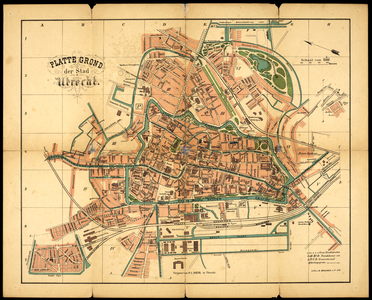 210078 Plattegrond van de stad Utrecht met weergave van de bebouwing en straatnamen evenals de grenzen van de ...